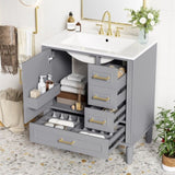 30" Bathroom Vanity with Ceramic Sink, Soft-Close Door with Built-in Shelf, Deep Standard N729P184479E