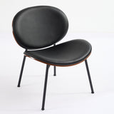 Mid-Century Modern Shell Chair Single Side Chair Tripod Black Leather Lounge Chair in Walnut Finish W1143P214250