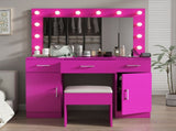 Vanity Desk Set with Large Lighted Mirror Powre Outlet, Glass Top Makeup Vanity with 3 Drawers 20197617