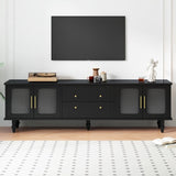 ON-TREND Retro Design TV Stand Fluted Glass Doors for TVs Up to 78'', Practical Media Console WF325997AAB