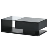 ON-TREND Modern Coffee Table with Tempered Glass, Wooden Cocktail Table with WF303936AAB