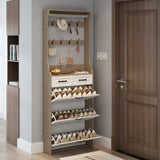 ZUN NEW OAK color shoe cabinet with 3 doors 2 drawers with hanger,PVC door with shape ,large space for W1320137991