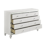Glamorous Metallic White Finish Dresser of 9x Drawers Faux Crystal Knobs Modern Bedroom Furniture B011133816