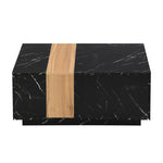 ZUN ON-TREND Modern 35.4 x 23.6 Inch Two-tone Coffee Table with Faux Marble and Walnut Wood Grain WF321209AAB