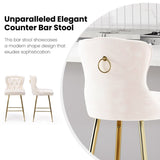 Bar Stools Set of 2, Velvet Counter Height Bar Stools with Metal Legs, Button Tufted and Nailheads T3623P363044