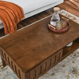 Mid Century Modern Fluted Coffee Table with Storage Sliding Door & Solid Leg, Vintage Farmhouse W1801P195680