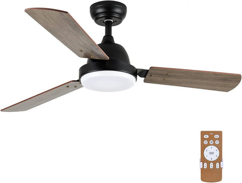 ZUN 44-inch Ceiling Fan with LED Light and Remote Control, 6-Speed Modes, 2 Rotating Modes, Timer W1134P230319