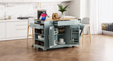 K&K Fluted Kitchen Island with Trash Can Storage Cabinet, Power Outlet, Internal Storage Rack, N707P221571G