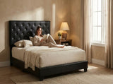 Modern PU Leather Upholstered Platform Bed Frame with Tall Padded Headboard, Tufted Panel Headboard, B2771P498507