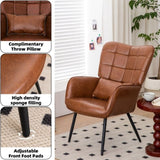 Bonded Leather Armchair, Modern Accent Chair High Back, Living Room Chairs with Metal Legs and Soft W2105P145981