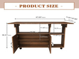 Multi-Functional Folding Table with Storage Shelves and Wheels, 47 Inch Foldable Dining Table for 61675914
