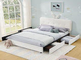 Full Size Kids Upholstered Bed with Oversized Rabbit Ear Headboard, LED Light & 4 Storage Drawers, W1413P384924