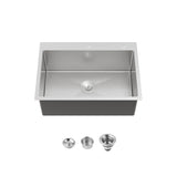Kitchen Sink, 27x19 Single Bowl, Overmount Handmade Sink in Dark Gray, with US Standard Drain and 09877789