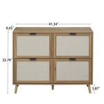 ZUN Natural Rattan 4 Door Shoe Rack, Freestanding Modern Shoe Storage Cabinet, for Entryway 06493562