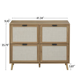 ZUN Natural Rattan 4 Door Shoe Rack, Freestanding Modern Shoe Storage Cabinet, for Entryway 06493562