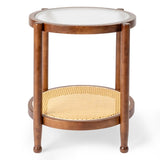 19.7in Rattan Coffee with Glass Top, Small Round End, Boho Style Side Sofa End 82239146
