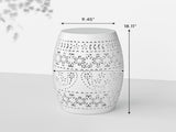 9.4" Steel Patio End Table, Round Hollow Drum Side Table, Accent Table for Indoor and Outdoor, White 56990579