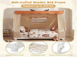 Twin Size Montessori House Floor Bed with Removable Canopy Tent, Solid Wood Kids Bed with Guardrails 81025719