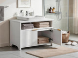 White particleboard with melamine veneer, grille thermoformed, two-door, one-shelf bathroom vanity 51480492