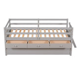 ZUN Low Loft Bed Twin Size with Full Safety Fence, Climbing ladder, Storage Drawers and Trundle Gray WF312991AAE