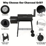 ZUN Charcoal Barbecue Grill with Offset Smoker, Metal Iron Barrel BBQ Trolley with Storage Shelves 97964244