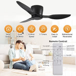 ZUN 42" Flush Mount Ceiling Fan without light, 3 Reversible Blades, with 6 Speeds Reversible DC 15878211