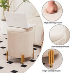 ZUN Round Ottoman Foot Stool with Storage and Metal Legs Velvet Upholstered Footrest Stool Support 79690196