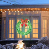 36in Pre-lit Outdoor Christmas Wreath Decoration, Lighted Metal Wreath with Red Bow, Remote Control 35600914