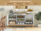 Natural & White Buffet Cabinet with Bamboo Woven Patterns, 3 Open Shelves & 2 Cabinets 12554102