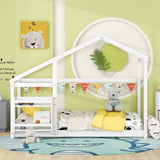Twin Size Wooden House Bed, Twin Floor Wooden Bed with Shelf, No Box Spring , White Color, TWIN BED W69782586