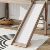 ZUN Twin Low Loft Bed with Slide, Ladder, Safety Guardrails, Rubber Wood Twin Loft Bed,White Oak W504P218527