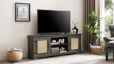 Farmhouse Rattan TV Stand Console Table for TVs up to 70 Inches, TV Console Table with 2 Storage W1758P178929