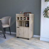 FM FURNITURE Crozier Bart Cart, with 1 shelf, 1 door and four built-in wine rack,Macadamia B128P321058
