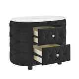 1pc Black Nightstand Upholstery Fabric Marble Top Two Storage Drawers Wooden Bedroom Furniture Oval B2741P318961