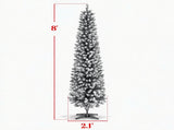 8ft Slim Christmas Tree Flocked Green White Dual Color LEDs Pencil Tree with Remote 11 Modes 66176668