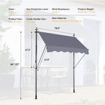 ZUN Manual Retractable Awning Canopy-78'' Non-Screw Outdoor Sun Shade Cover with UV Protection [Sale to 93183833