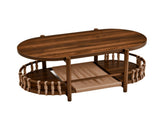 37.8" Oval Coffee Table with 2-Tier Rope Woven Storage Shelf, Melamine MDF Tabletop & Metal Frame, 01080088