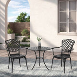 ZUN 3 Piece Patio Bistro Set Cast Aluminum Bistro Table and Chairs Set of 2 with Umbrella Hole,All W640P251285