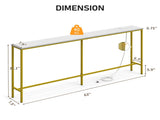 62.99"x7.87"x31.10" Console Table, MDF with Melamine Veneer & Iron Frame, with Power Outlet, White & 08773867