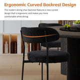 ZUN Boucle Upholstered Dining Chairs with Curved Backrest & Metal Legs Set of 2, Black W2740P214381