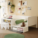 Wooden Twin Size Daybed with Storage Shelves and Lockers, Multi-functional Bed with Study Desk and N733P240746K