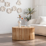 ZUN 31.5" Retro Fashion Style Cylindrical Coffee Table with Vertical Texture Relief Design,Suitable for W757P183279