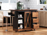 K&K 55.5" Farmhouse Kitchen Island with Drop Leaf, Kitchen Storage Island with Barn Door, Power N707P288229B