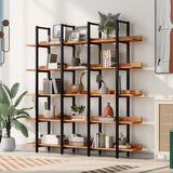 5 Tier Bookcase Home Office Open Bookshelf, Vintage Industrial Style Shelf, MDF Board, Black Metal WF300935AAB