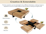 Unique Design Coffee Table 4 Hidden Storage Compartments, Square Cocktail Table WF305182AAD