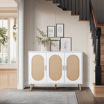 ZUN FCH 3-door vertical shoe cabinet particle board + plastic rattan white frame + original wood rattan 17034426