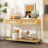 TREXM Entryway Table, Console Table with Two Drawers, Retro Hallway Table with Striking Geometric N715P227910N