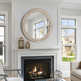 23.62 inches Wood Round Decorative Mirrors for Wall Decor, Rustic Circle Mirror for Bedroom, W2295P246675