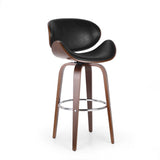 30" Mid-Century Modern Upholstered Swivel Barstool, Midnight Black, Walnut 67493.00PUMDNT