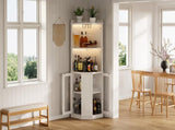 67.3" Corner Bar Cabinet with Power Outlet, Farmhouse Wine Bar Cabinet with Adjustable Shelves for 24661580